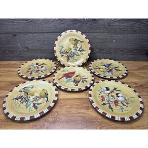 Lenox Winter Greetings Everday Tartan 8.5" Bird Salad/Dessert Plates -Set Of 6